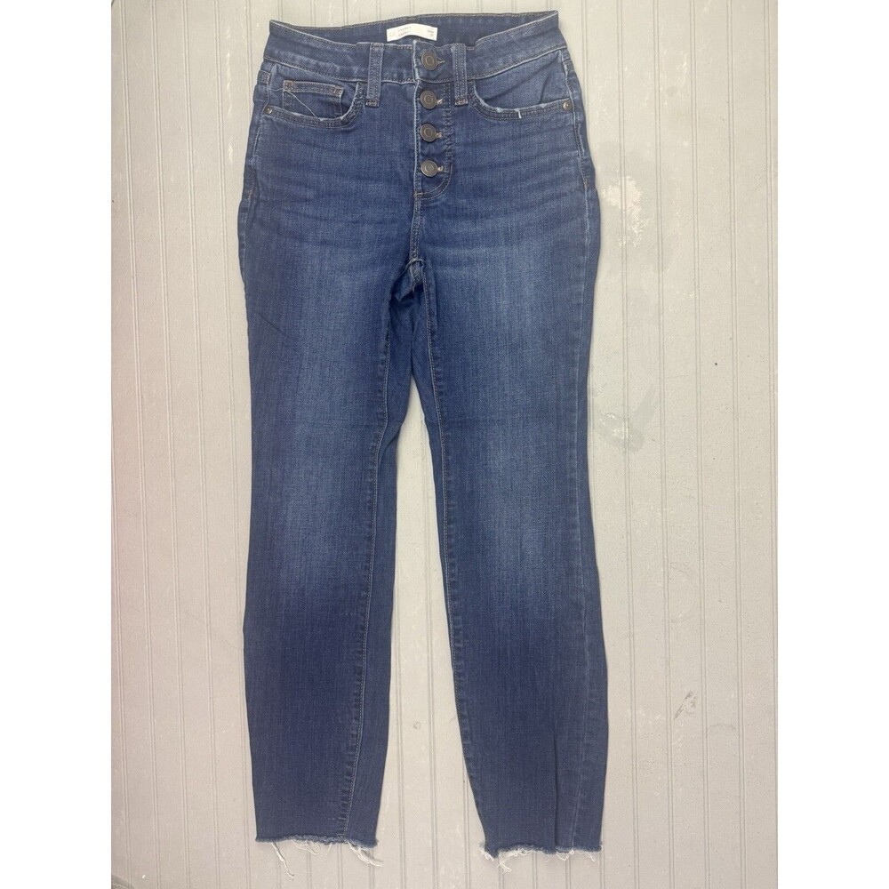 LC Lauren Conrad Size 2p Petite Womens Jeans Skinny Raw Hem Button Fly Dark Wash